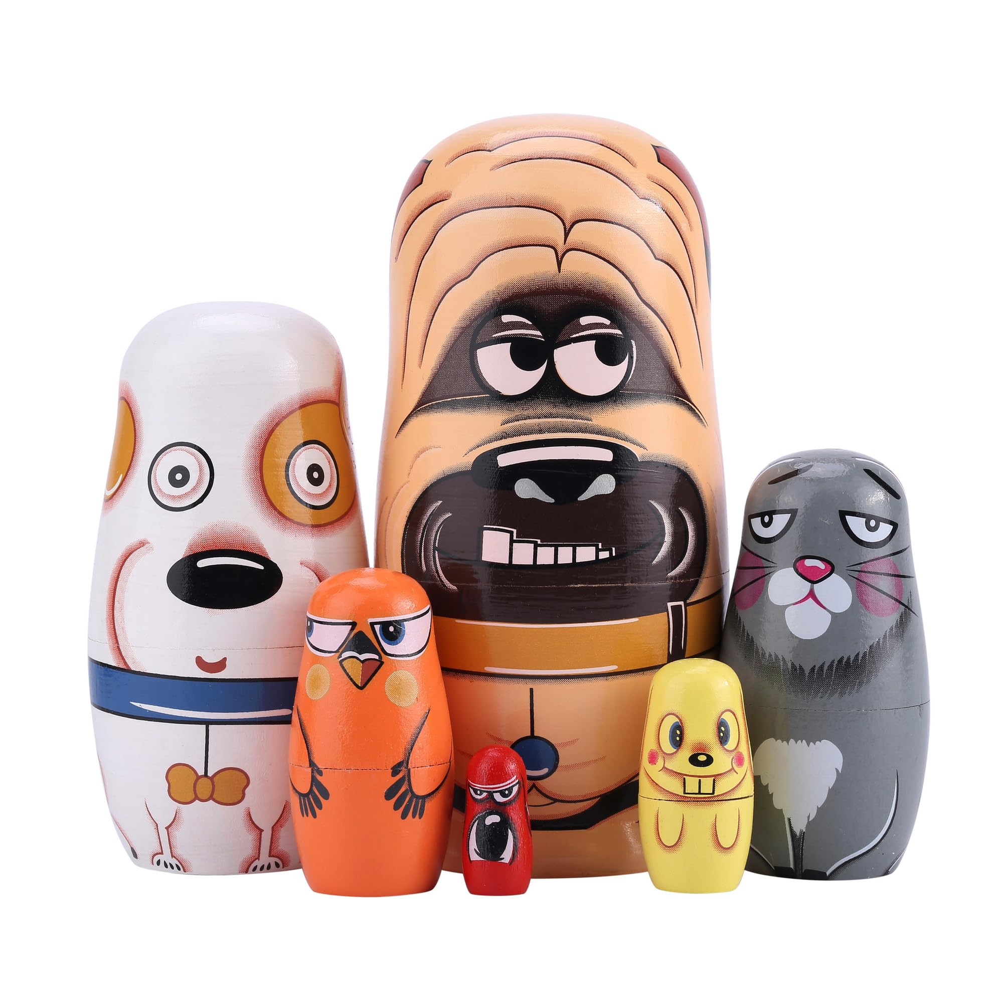 CozyCabin 5 Pcs Russian Nesting Dolls Cute Bear Handmade Wood Stacking Nesting Dolls Russian Matryoshka Dolls for Kids Boys Girls Birthday Holiday Wishing Gift (Dogs)