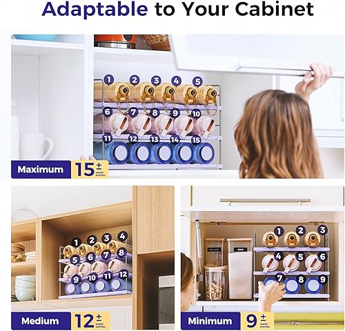 Miniatura 4 de oylik Organizador de botellas de agua expandible para gabinete, capacidad para hasta 15 botellas, almacenamiento de botellas de agua para vasos,