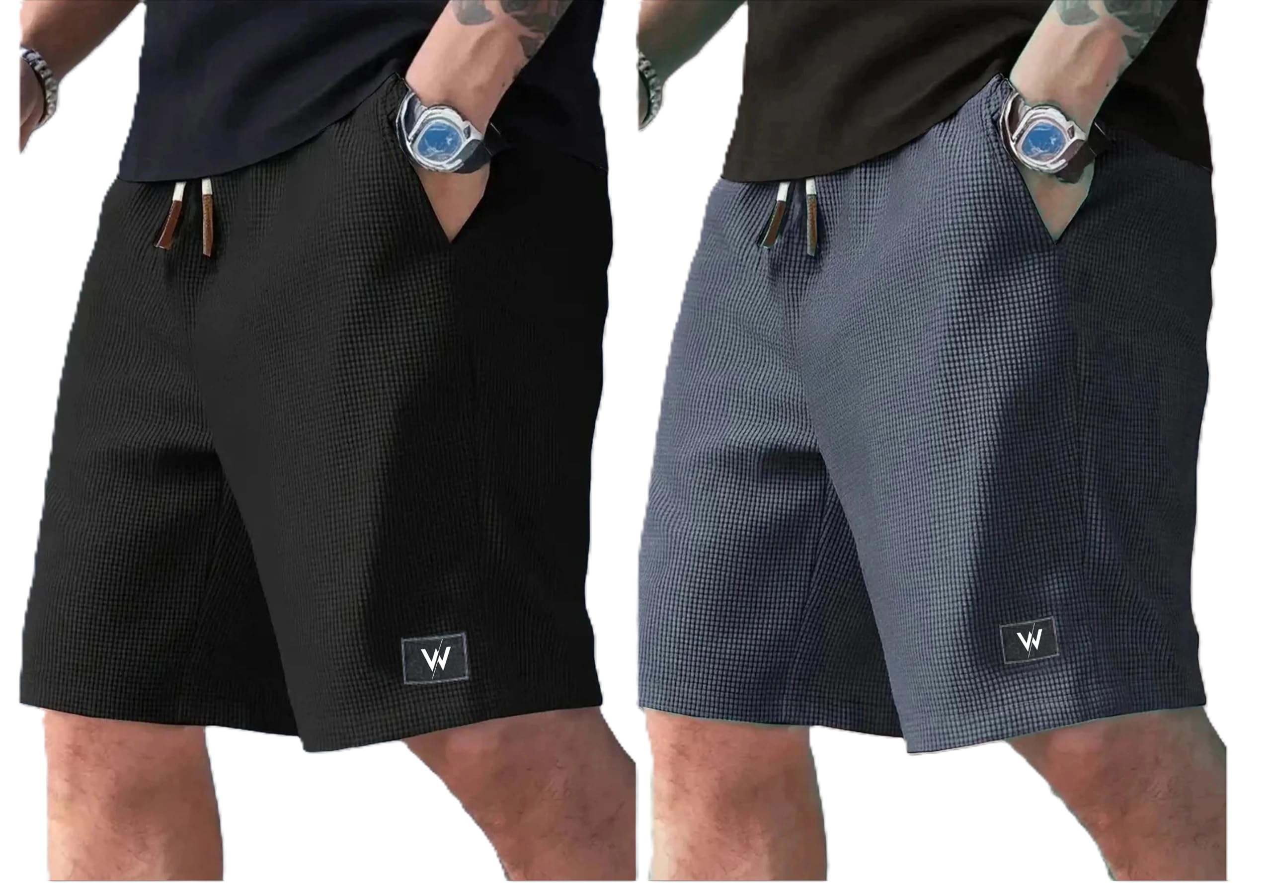 Men's Athletic Shorts, Quick-Dry Textured Fabric, Drawstring Waist with Brand Logo, Pack of 2-image-11