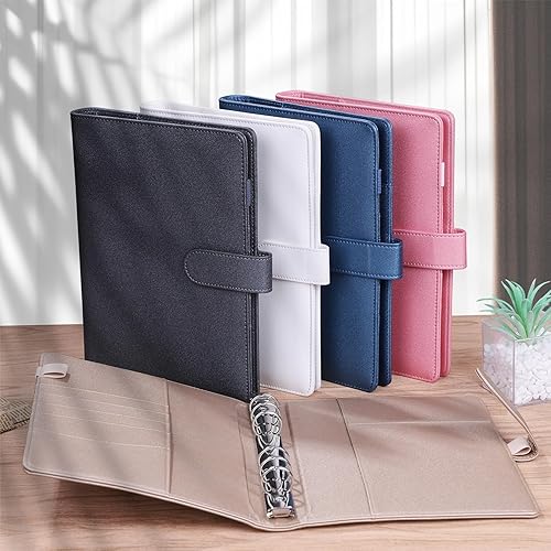 Vista 77 de Antner Carpeta A5 de piel sintética de 6 anillas, para papel de relleno A5, planificador personal A5, carpeta de presupuesto recargable con cierre