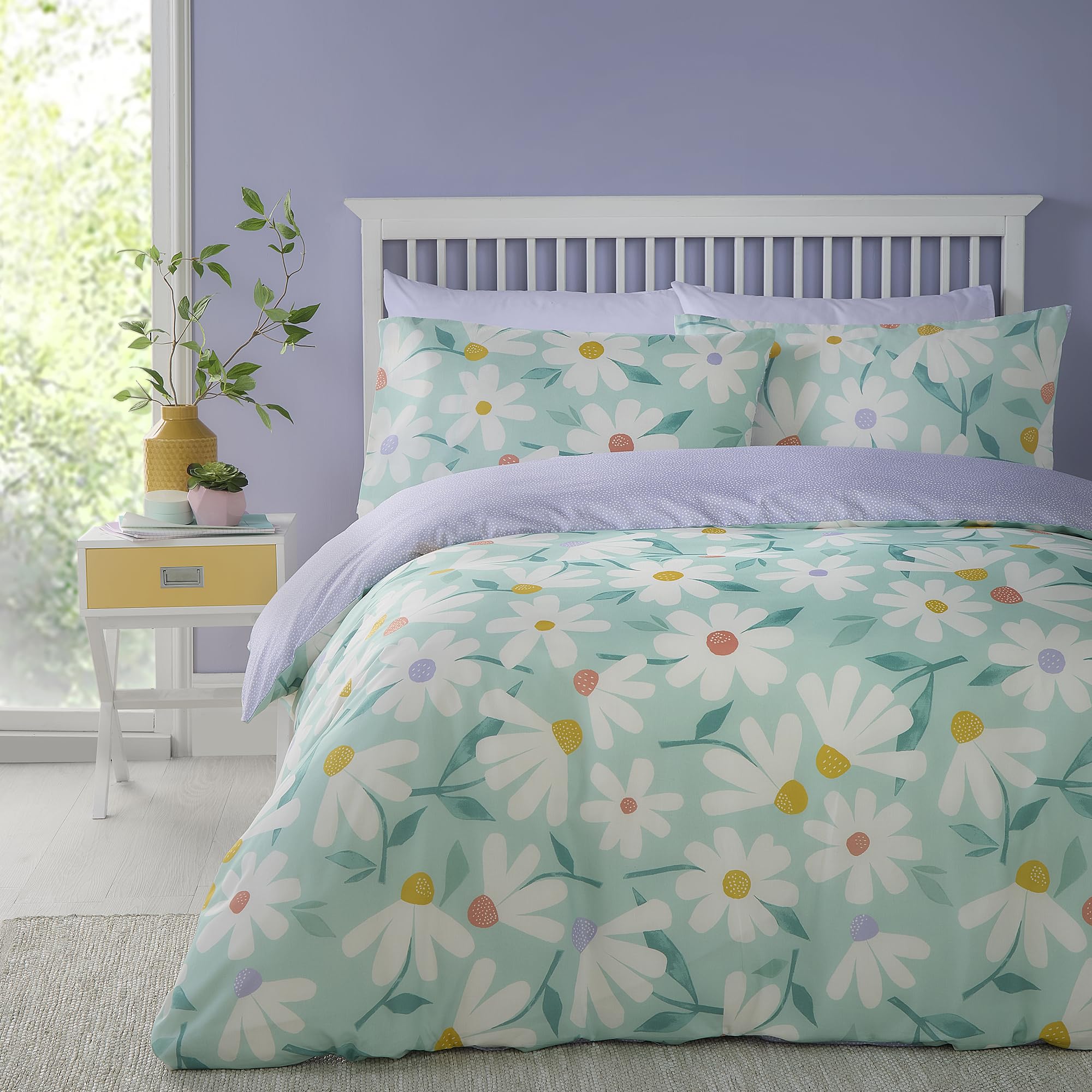 Fusion - Single Duvet Cover Set - Duck Egg Blue - Daisy Print