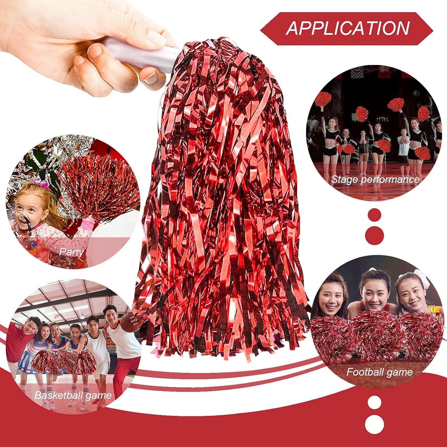 Amit Marketing Cheerleader Pom Poms | Soft Comfortable Handle Reusable | Waterproof | Rooter Shaker Toy | for Cheerleading, Celebrations, Sports Events, Party, Room décor etc I Pack of 2 Pair (Red) 1