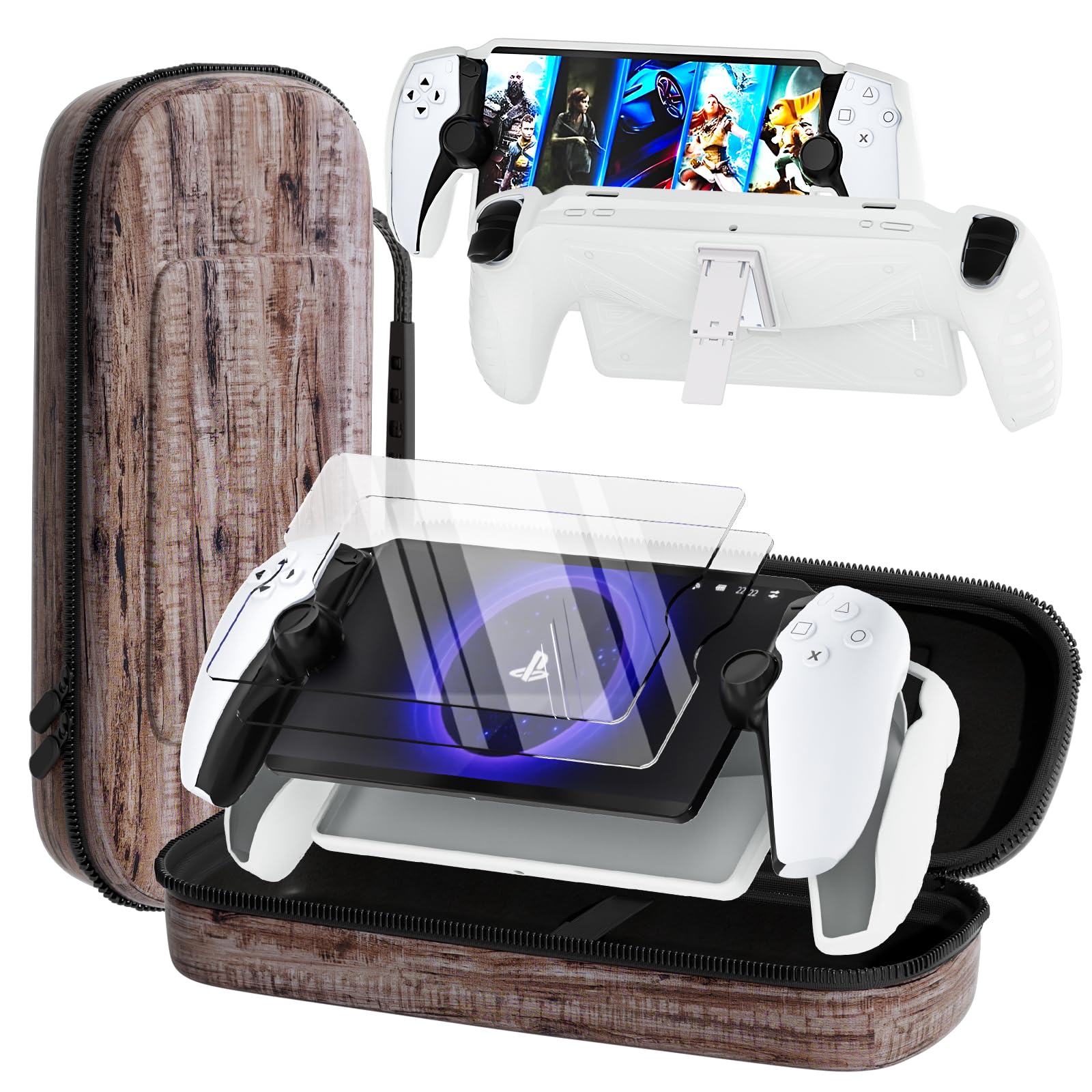 QUAGGY 3-in-1 Accessoris Kit Compatible with PlayStation Portal, EVA Carrying Case for PS Portal with Silicone Protective Cover with Stand,2 Pack Screen Protectors