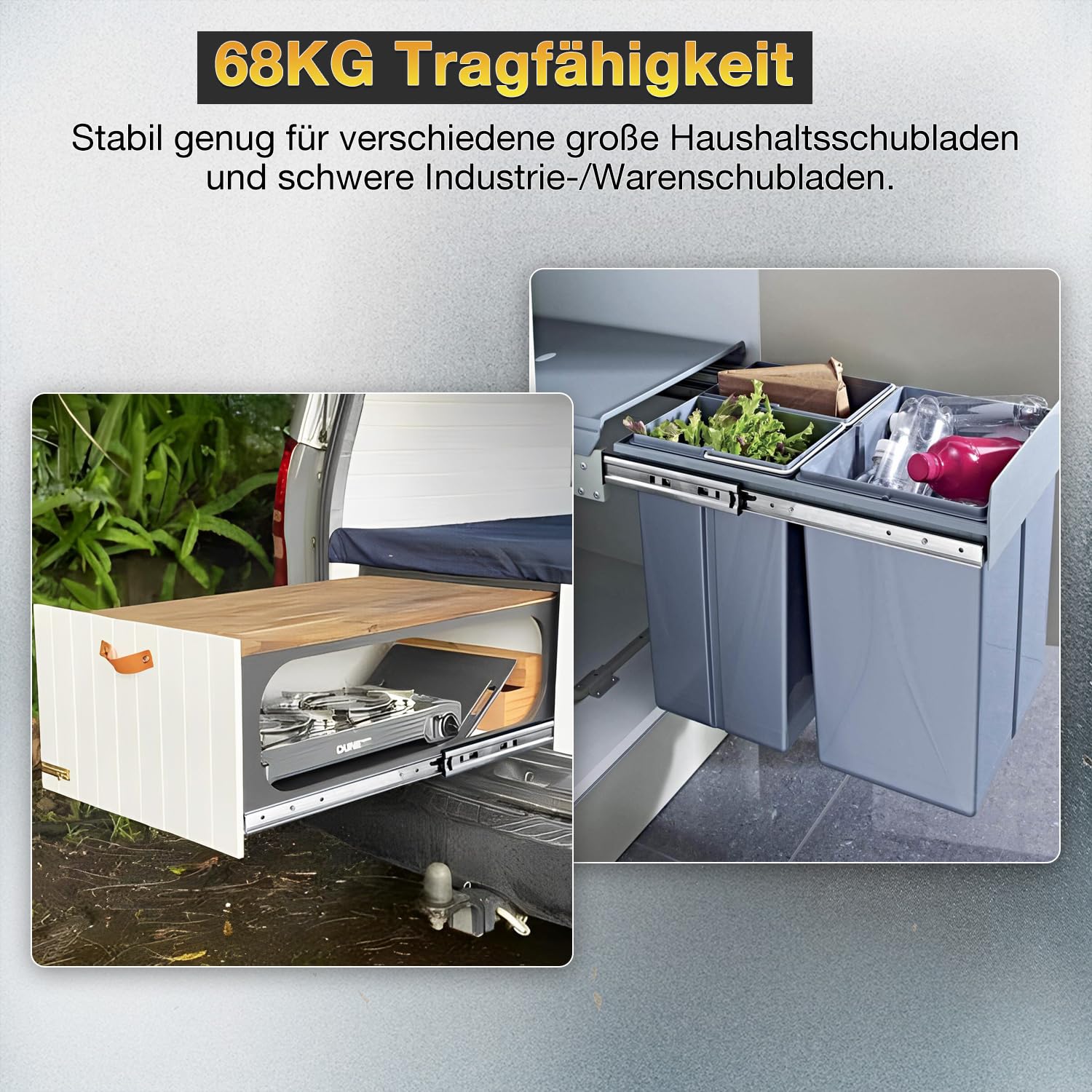 Schwerlastauszug Schubladenschienen Vollauszug 500 mm Tragkraft 68 kg 1 Paar