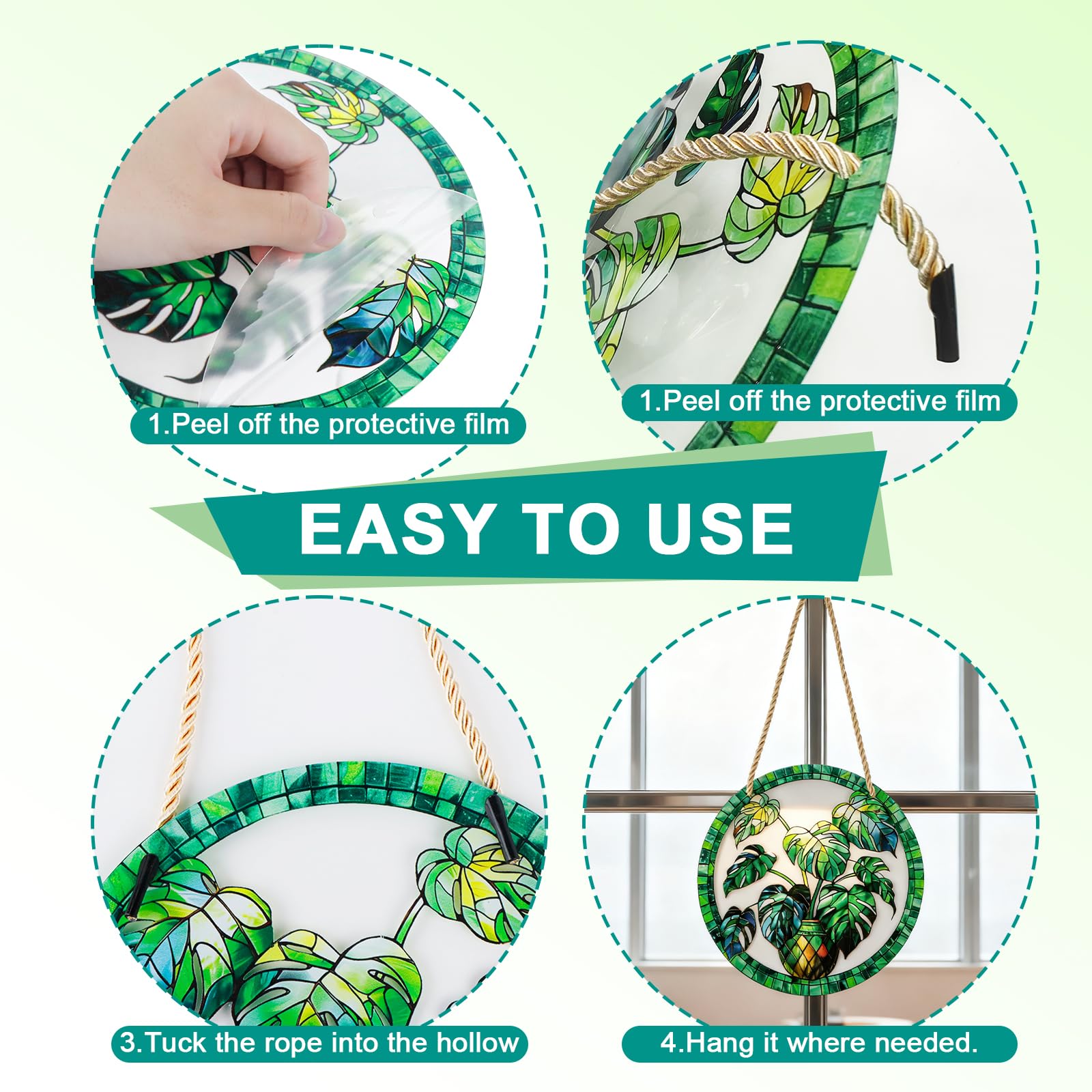 Decoracion Jardin Exterior,Atrapasoles para Ventanas Colgante con Modelado de Plantas Verdes,Adornos Jardin Exterior Impresión a Doble Cara para Terraza,Alféizar,Casa y Jardín