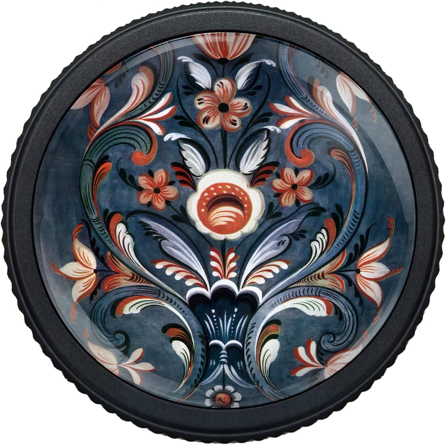 4 Pack Cabinet Knobs Round Matte Black Drawer Pulls, Norwegian Rosemaling Folk Style Hardware Dresser Knob for Bathroom Kitchen