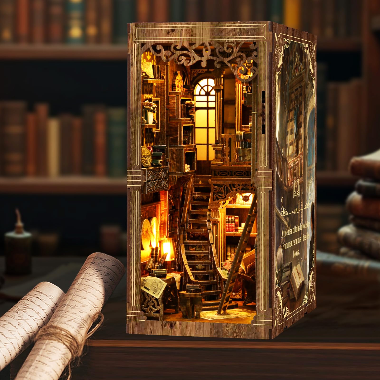 MAKEASY Book Nook de Madera, Kit de Casas Miniaturas para Montar para Construir Maqueta Libreria 3D, Decoración para Estantería de Biblioteca, Regalo Creativo - Librería Antigua
