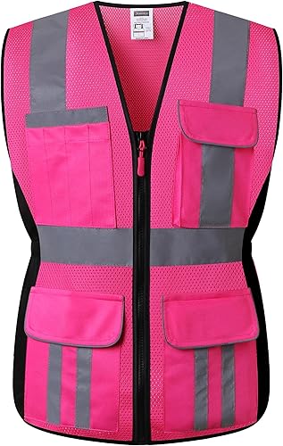 Miniatura 3 de Chaleco de seguridad para mujer, múltiples bolsillos, de alta visibilidad, reflectante, malla transpirable, chaleco de trabajo para dama, cremallera