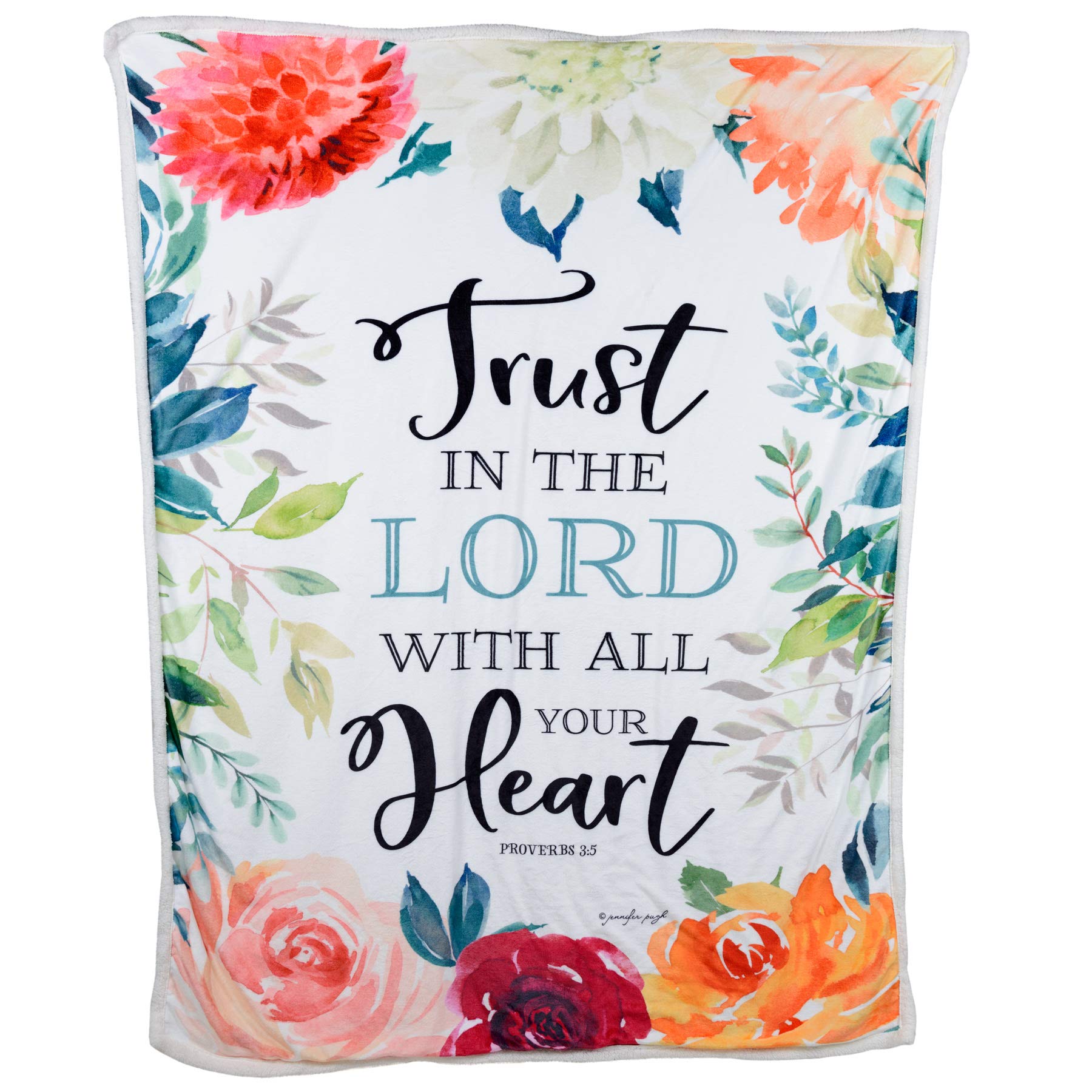 Premium Flannel and Sherpa Blanket Double-Layer -Inspirational Gift for Friends, Family - Birthday, Get Well -Comforting Super Soft Flannel Blanket (60x80) -Art by Jennifer Pugh (Trust in The Lord)