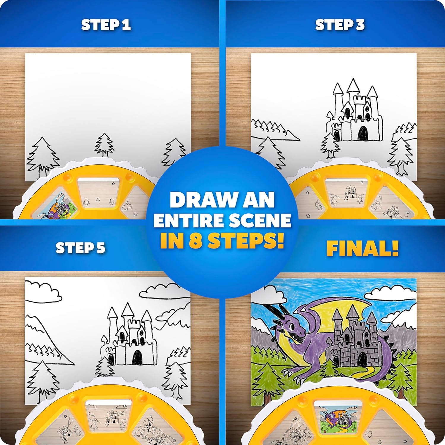 Blue Marble Learn to Draw Projector - Kids Image Projector for Tracing with 9 Colorful Markers & 4 Image Discs with 25 Animals, Dinos & Creatures to Draw, Patent-Pending Drawing Projector for Kids