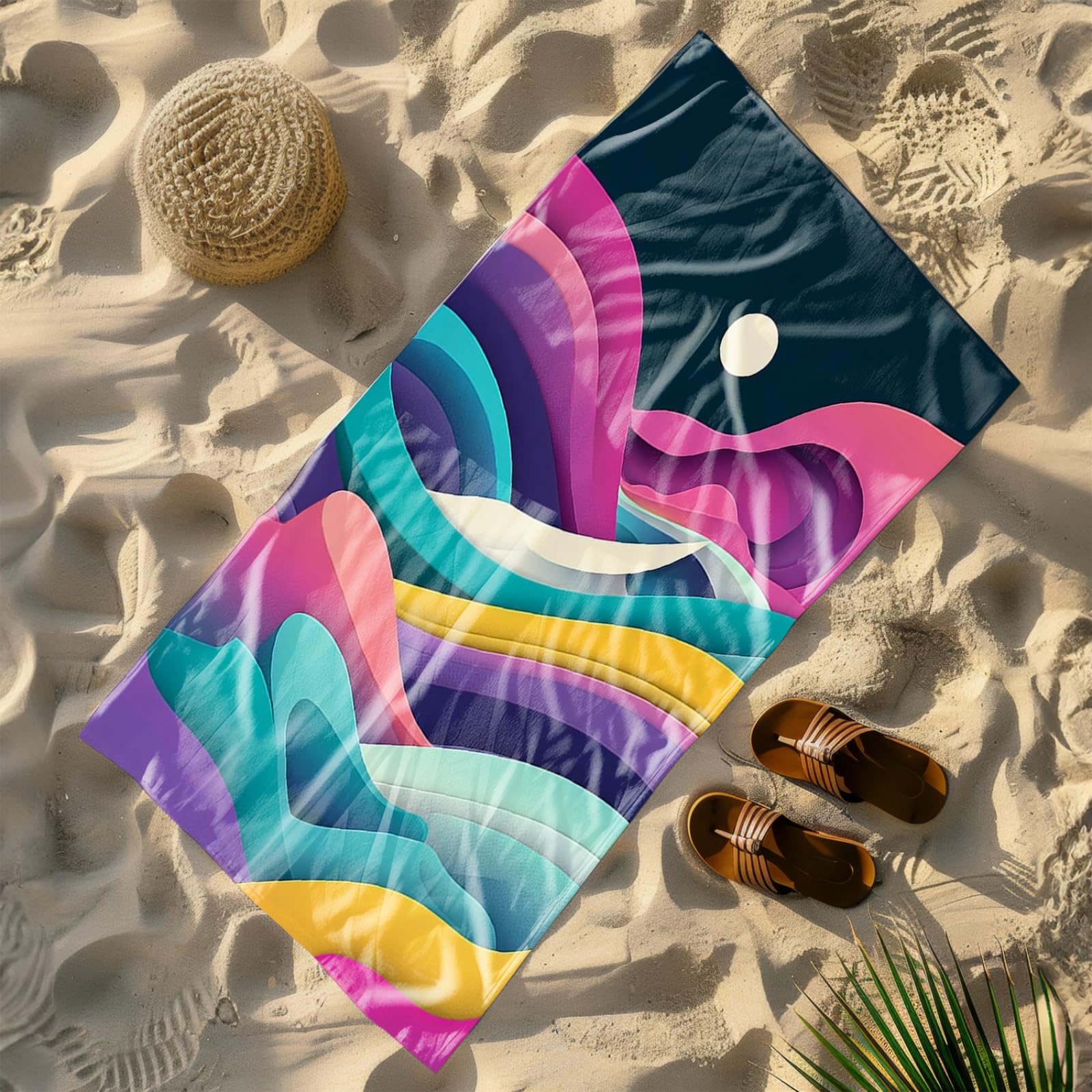 Telo Mare Microfibra 210x230 Verde Rosso Astratto Telo Spiaggia Grande Antisabbia,XXL Asciugamano Mare, Asciugatura Rapida, Stuoia Spiaggia Leggero E Portatile