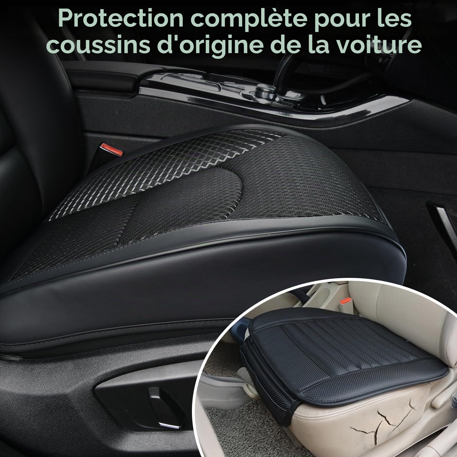 ZATOOTO Lot de 2 Housse de siège Auto Anti-Transpiration pour siège Avant – Design Patchwork – Simili-Cuir et Tissu Mesh – Antidérapante – avec Protection latérale et Poche de Rangement