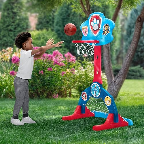 Miniatura 2 de Delta Children - Centro deportivo 4 en 1 de PAW Patrol - Aro de baloncesto ajustable de fácil puntuación, red de fútbolhockey y juego de golf, azul