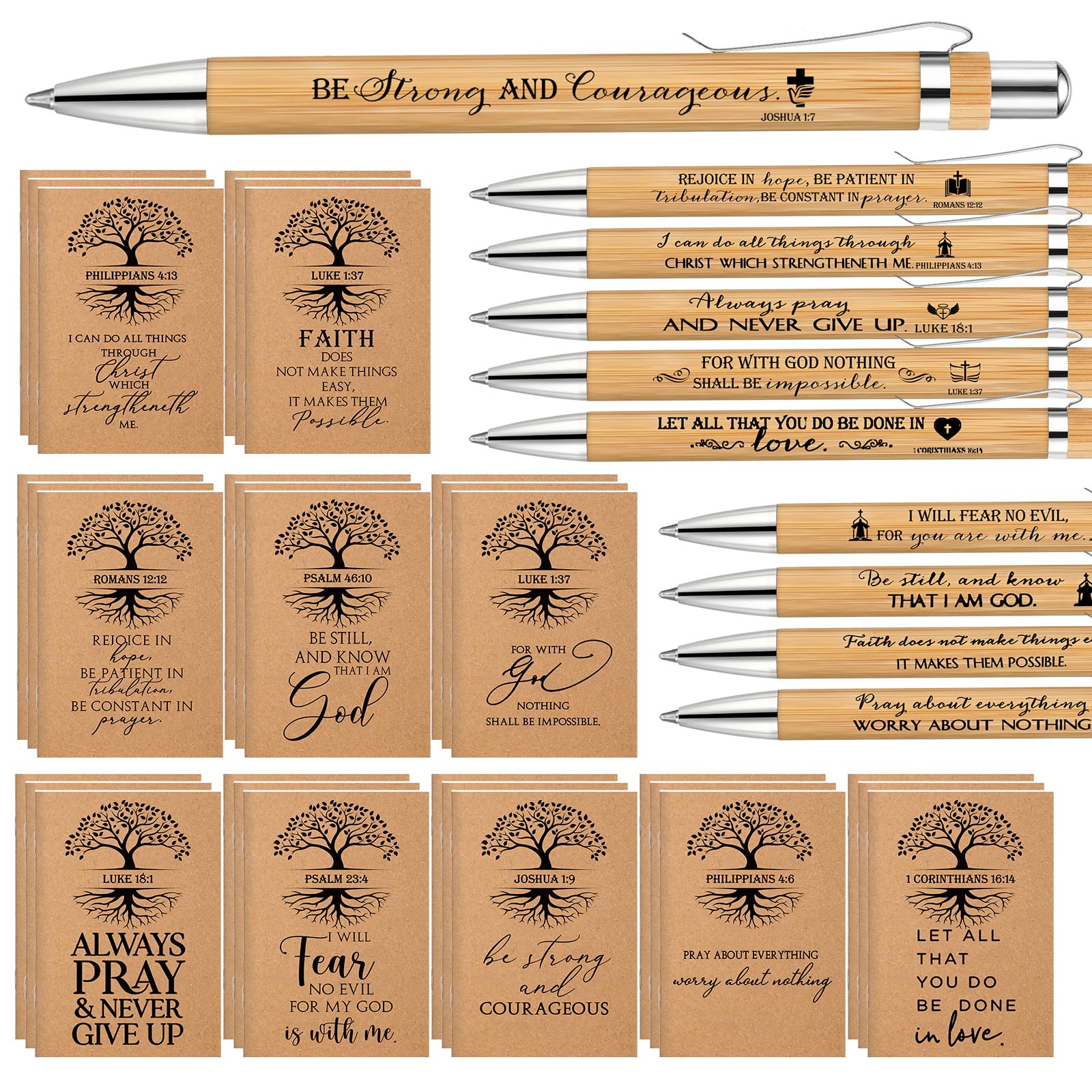 Fuutreo 60 Pcs Christian Gifts Bulk Christian Notebooks Bible Verse Pens Mini Prayer Notebooks in Bulk Inspirational Religious Notepads for Church