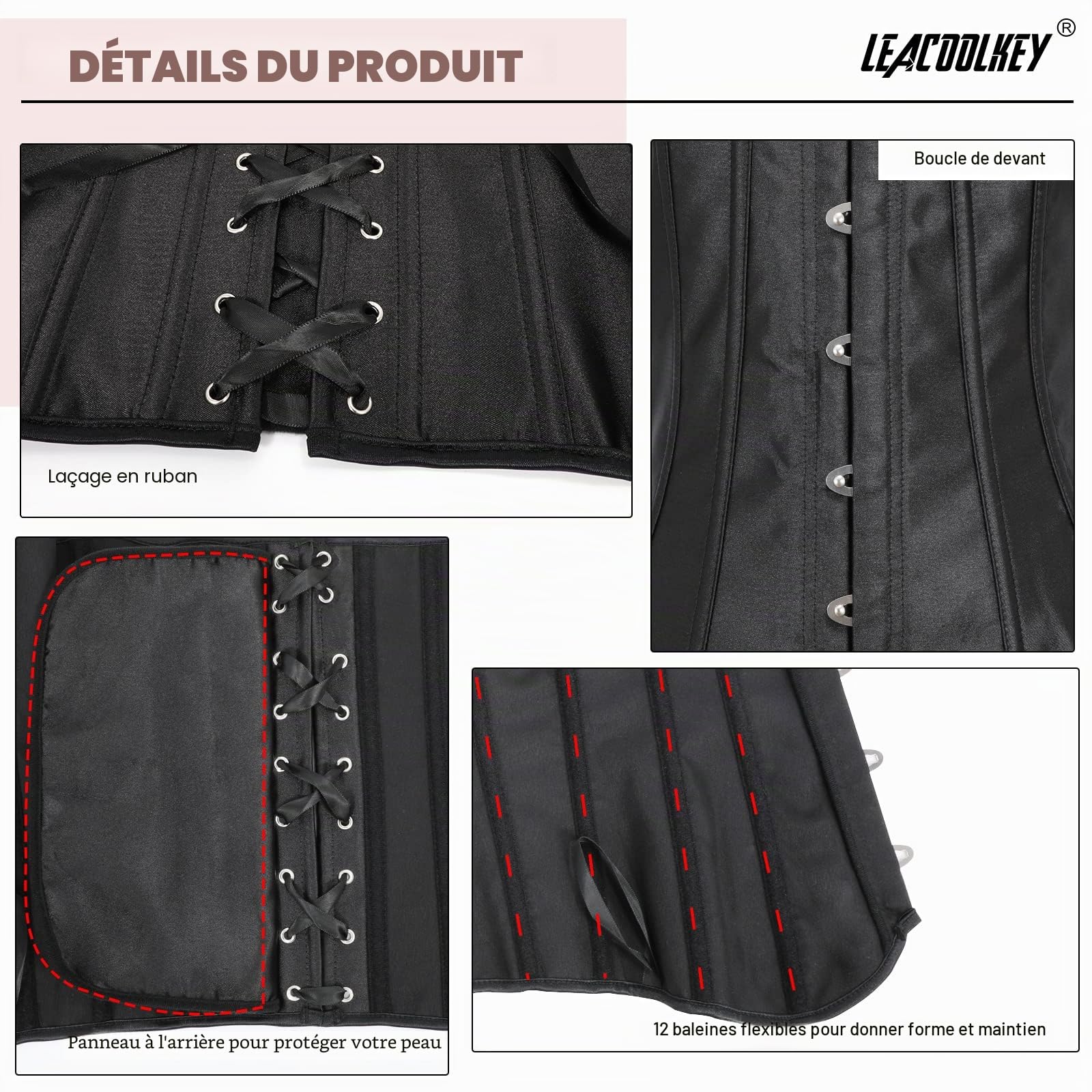LEACOOLKEY Corset gothique pour femme - Taille XS à XXL
