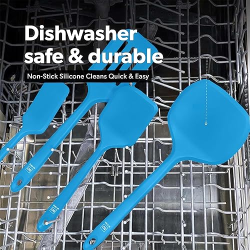 Miniatura 6 de DI ORO - Juego de espátulas de silicona para utensilios de cocina antiadherentes, utensilios de cocina para voltear huevos y panqueques, resistentes