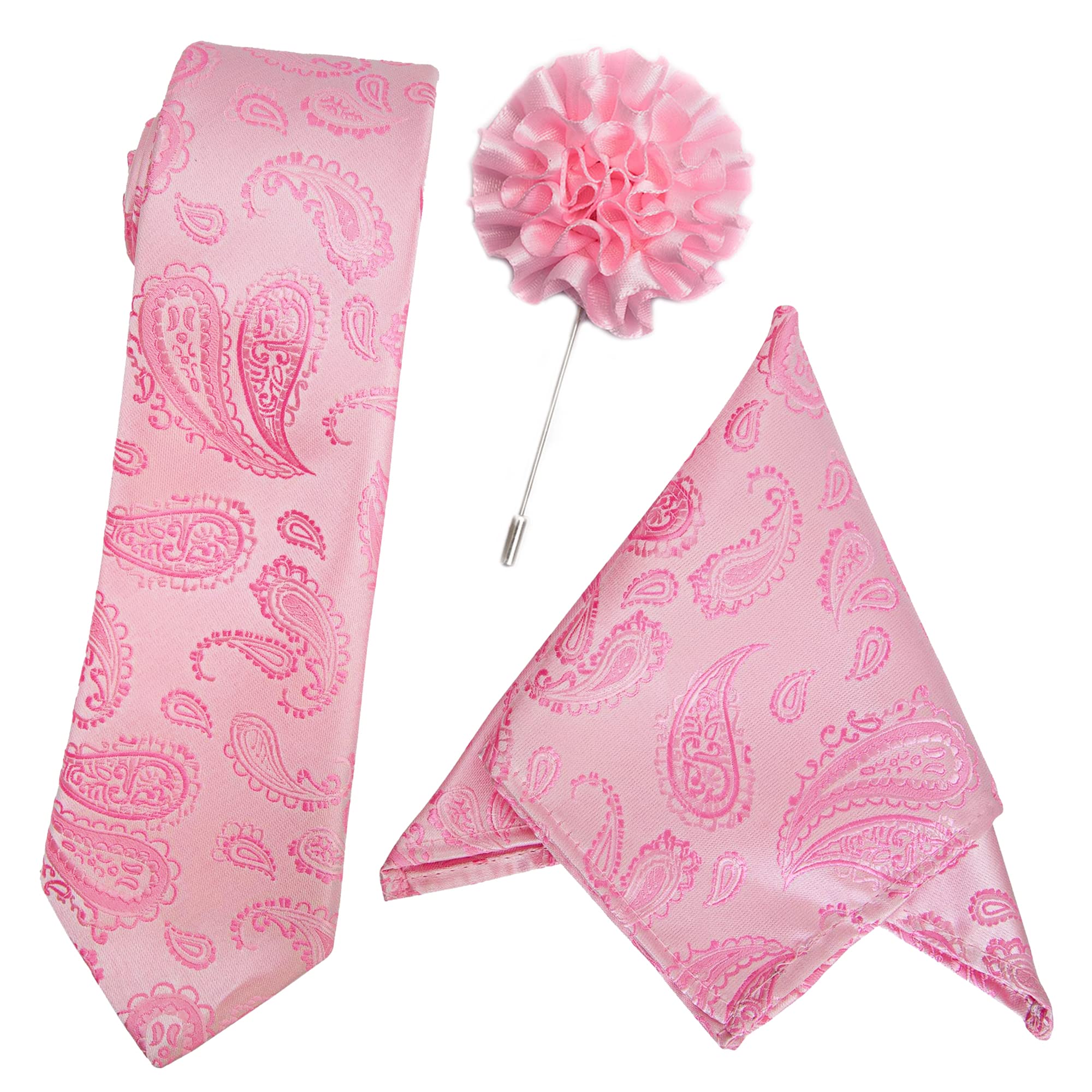 Men's Tie, Pocket Square & Lapel Pin -Pink