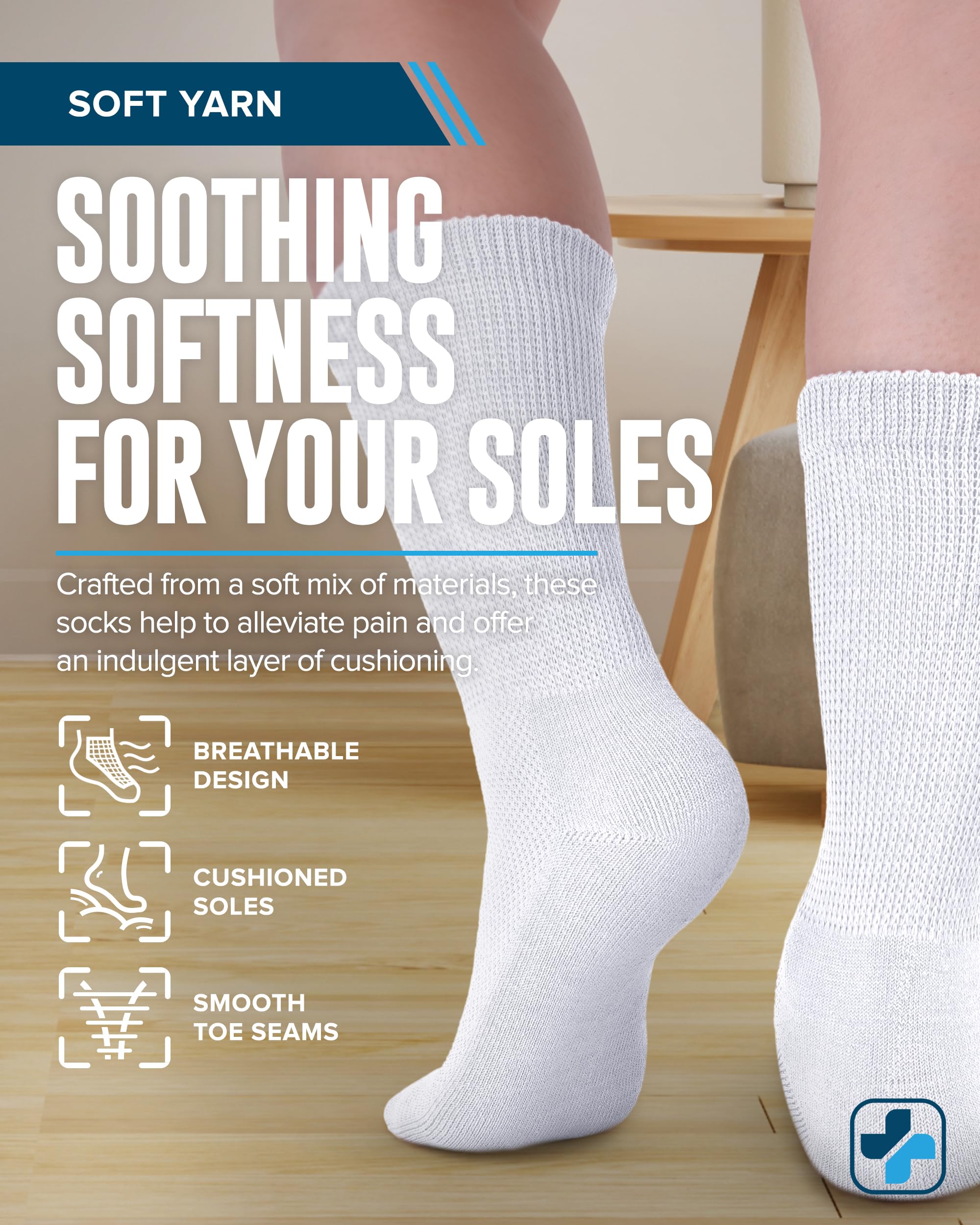 Doctor's Select Calcetines para diabéticos para hombres y mujeres, 4 pares de calcetines sin encuadernación