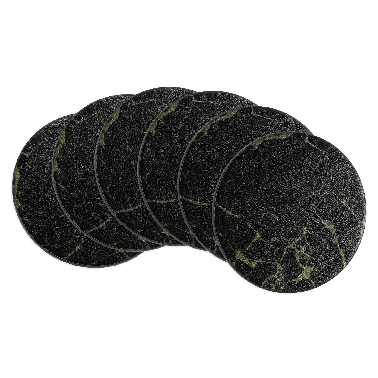 uxcell Round Drink Coasters Set of 6 Marble Style Dual Sided Non-Slip Non-Stick Waterproof Leather Coasters for Drinks, Coffee Table, Housewarming Gifts, Home Decor 4"×4" Black