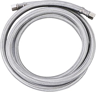 Endurance Pro 5 Foot Universal Ice Maker Flexible Braided Stainless Steel Water Supply Hose Connector Connection, 1/4 x 1/4 Inch Compression Fittings (1, 5 Foot)