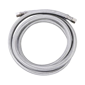 Endurance Pro 5 Foot Universal Ice Maker Flexible Braided Stainless Steel Water Supply Hose Connector Connection, 1/4 x 1/4 Inch Compression Fittings 1, 5 Foot