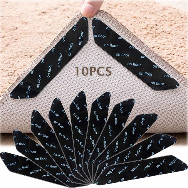 Rug Gripper,Rug Tape,10pcs Anti Slip Rug Grips for Wooden Floors,Rug Anti Slip Pads,Anti Slip Rug Underlay,Non Slip Rug Grip,Washable / Reusable Rug Stop Slip Tape for Carpets,Hardwood Floors,Bathroom