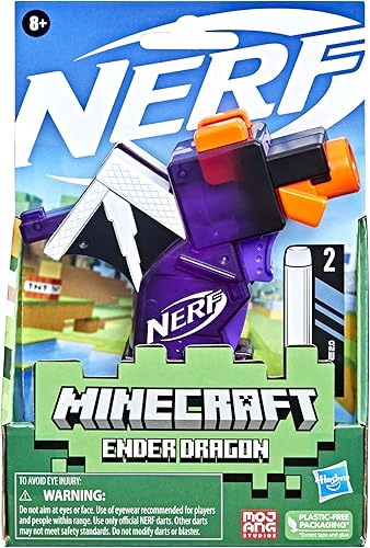 Miniatura 12 de Nerf MicroShots Minecraft Ender Dragon Mini Blaster, diseño de Minecraft Dragon Mob, incluye 2 dardos oficiales de élite, mango de cebado
