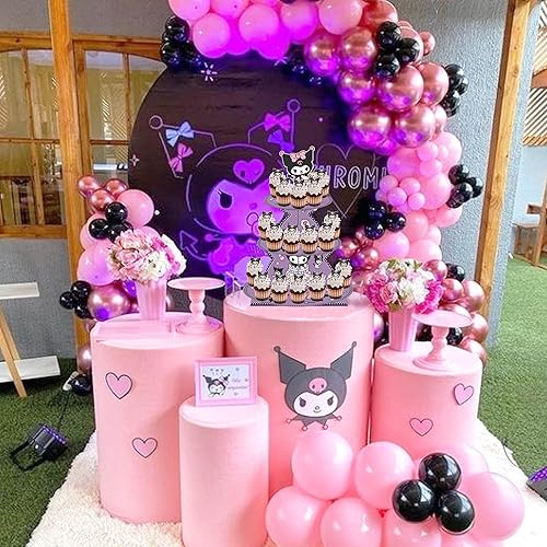 Miniatura 6 de Decoraciones de cumpleaños de dibujos animados kawaii, soporte para cupcakes morados, soporte de papel de 3 niveles, soporte de exhibición de