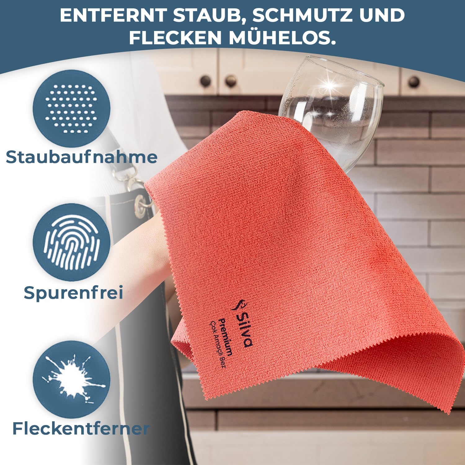 Silva Mikrofasertücher 38x35 cm – 12er Set Mix Farben – Fusselfrei, kratzfrei & saugfähig – Waschbare & Wiederverwendbare Allzwecktücher für Küche, Bad, Fenster, Glas, Möbel & Auto – Bunt & langlebig