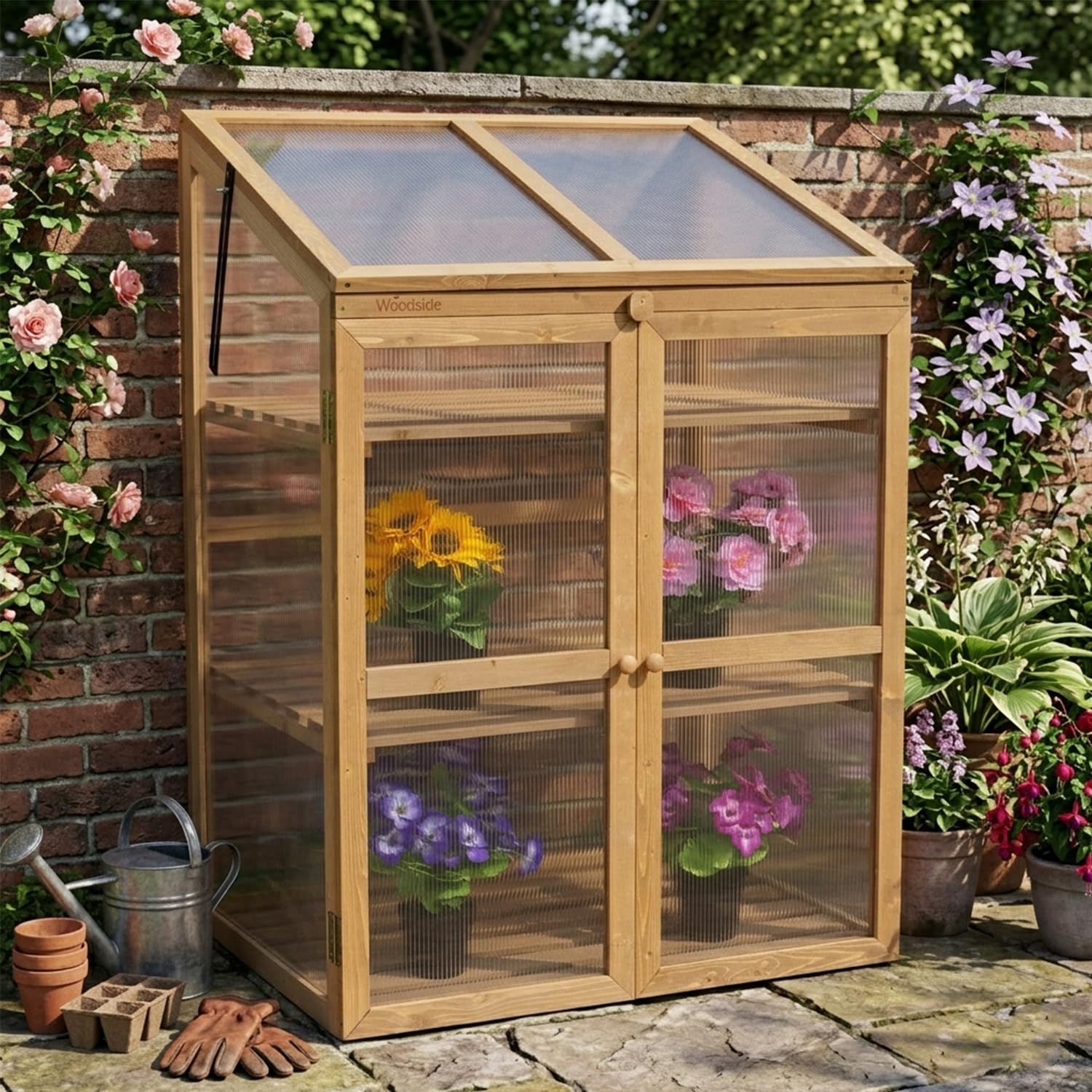 Woodside Outdoor Wooden Plant Flower Vegetable Cold Frame Cupboard Growhouse