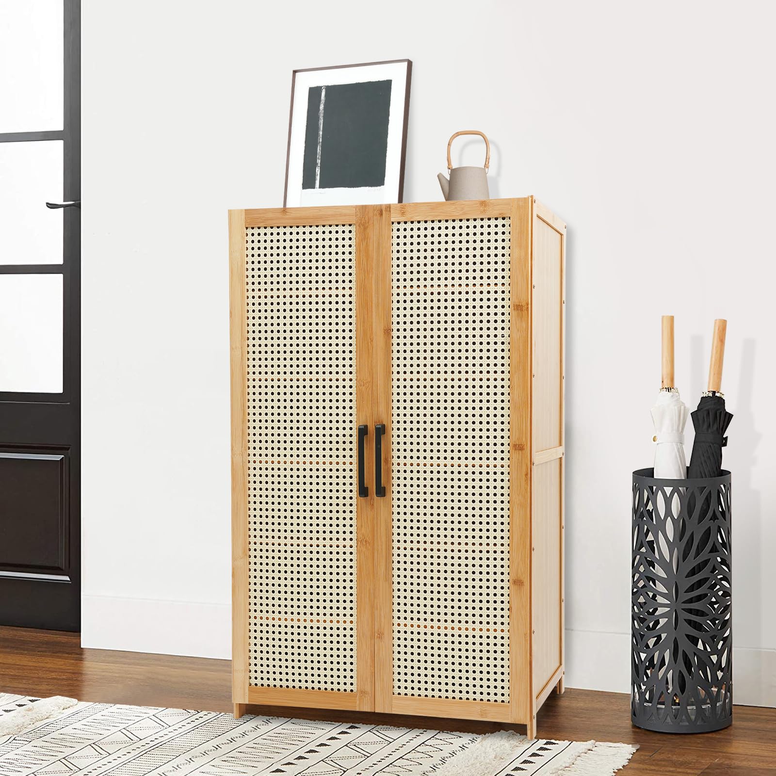 Scarpiera a 6 ripiani in bambù con ante e ventilazione, scarpiera salvaspazio per 18-24 paia di scarpe, moderna organizer per corridoio, camera da letto e guardaroba, 59 x 33 x 100 cm