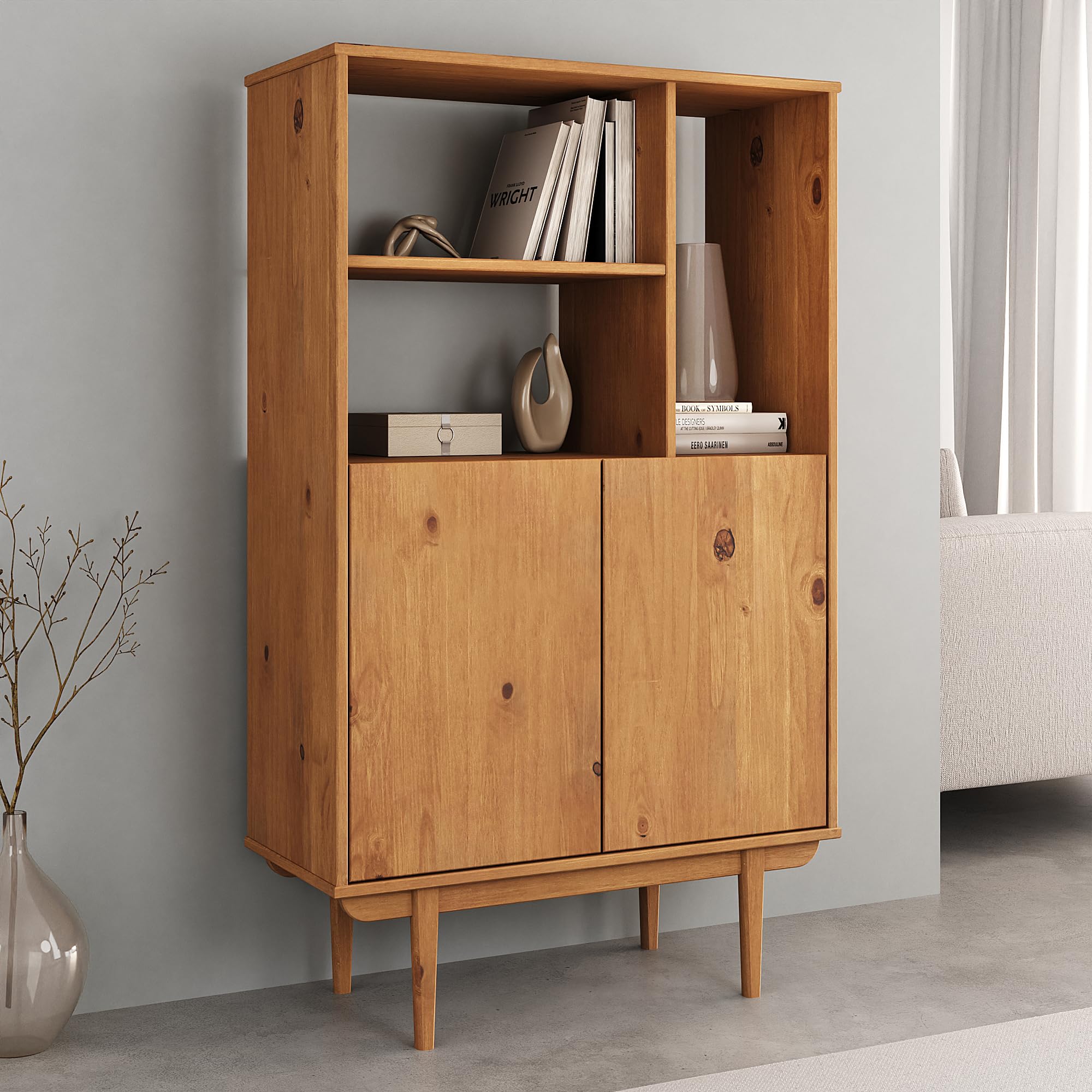 IDIMEX Highboard Simona – Highboard mit offenem Regal in Massivholz Eichefarben