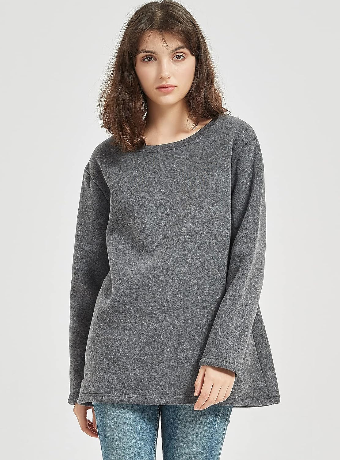 Flygo Women's Winter Warm Sherpa Lined Fleece Crewneck Sweatshirt Pullover Loungewear Tunic Tops - Image 2