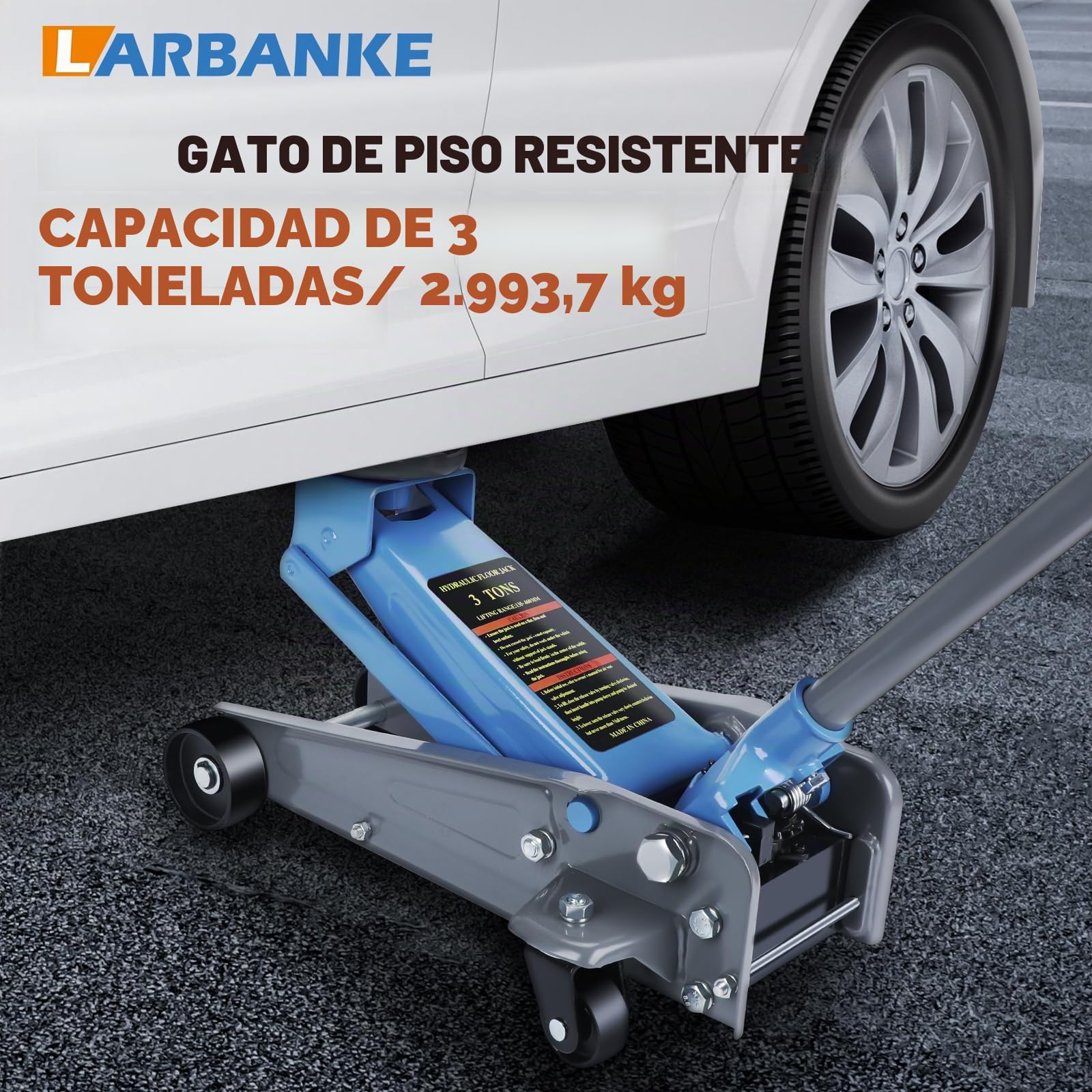 Larbanke Gato de Suelo de Perfil Bajo de 3T, Hecho de Acero al Carbono Duradero,Altura de Elevación 135-460 MM,Gato de Engranaje Hidráulico,Adecuado para Varios Automóviles