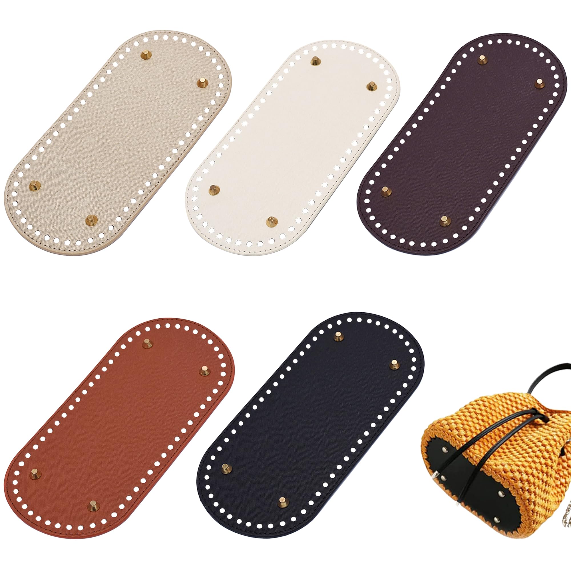 JMZLLRX 5 Color Purse Base for Crochet, 25 x 12cm PU Leather Bag Basket Bottom Oval Base with Hole for DIY Knitting Shoulder Bag Kit Craft Making Accessories Supplies