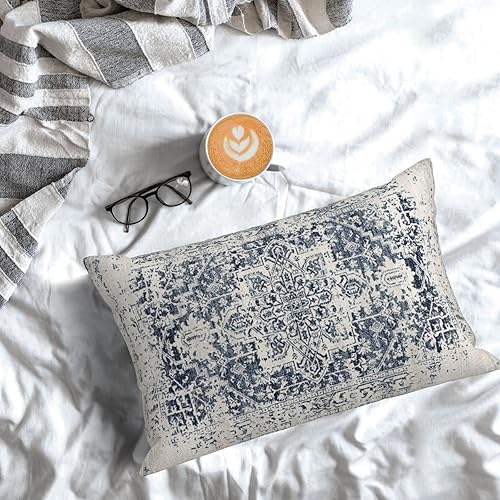 Miniatura 3 de BETGINY Fundas de almohada boho 12x20, almohadas decorativas al aire libre de diseño étnico azul y blanco para sofá, funda de cojín de patrón de