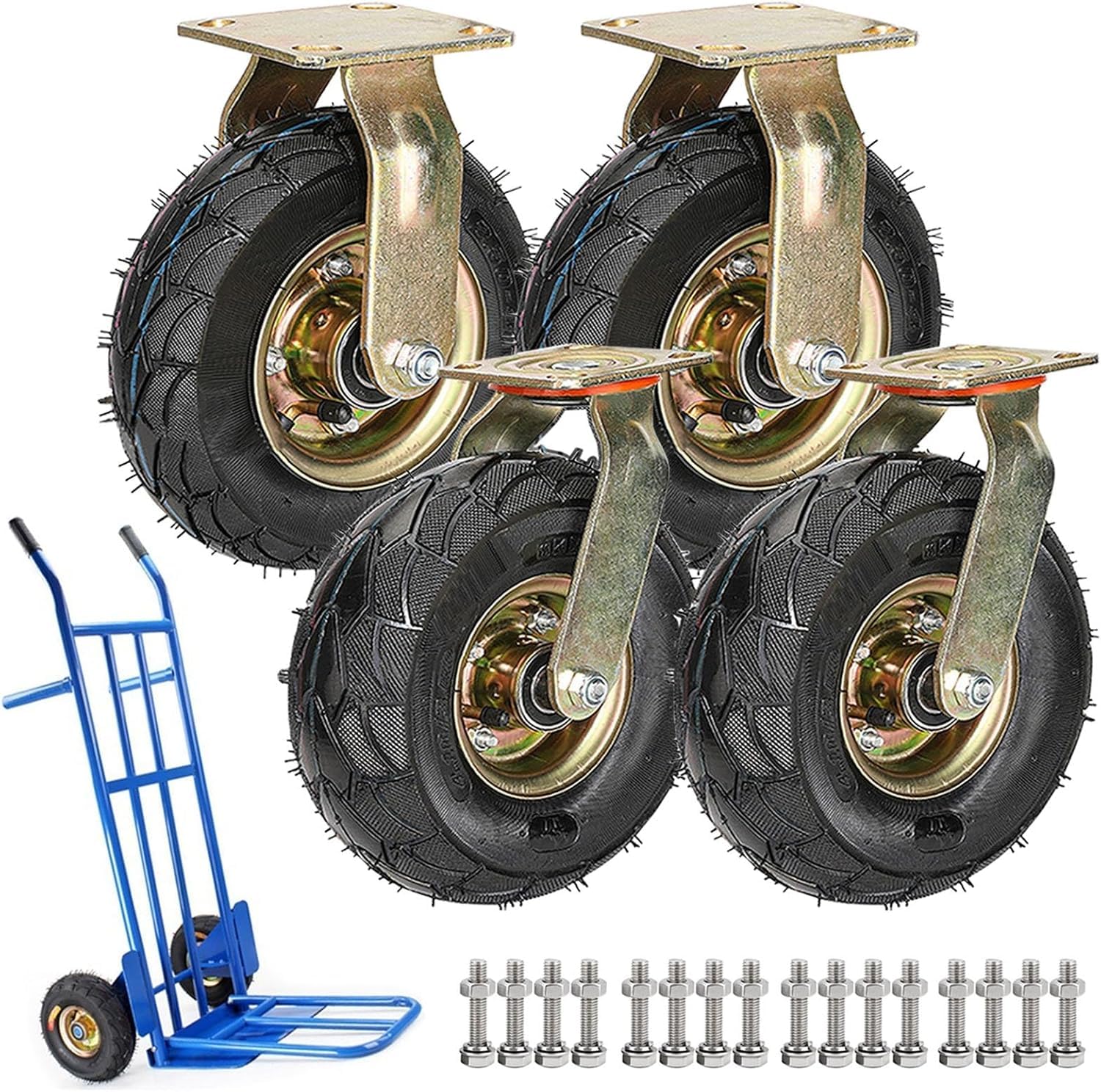 GBRJUYF HeavyDuty 8'' & 10'' Swivel Caster Wheels4pcs AirFilled Tires with Double Ball Bearings for Workbench Industrial Use Fixed & Swivel Options 200mm