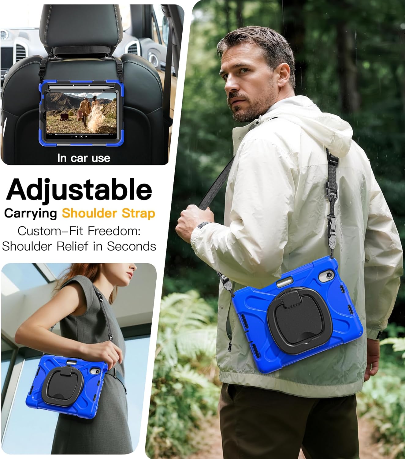 BRAECN for iPad mini 7 (A17 Pro) Case 2024 & iPad mini 6 Case, 8.3-Inch Protective Case with Screen Protector, Built-in Pencil Holder, Handle Grip, Carrying Shoulder Strap & Adjustable Kickstand, Blue