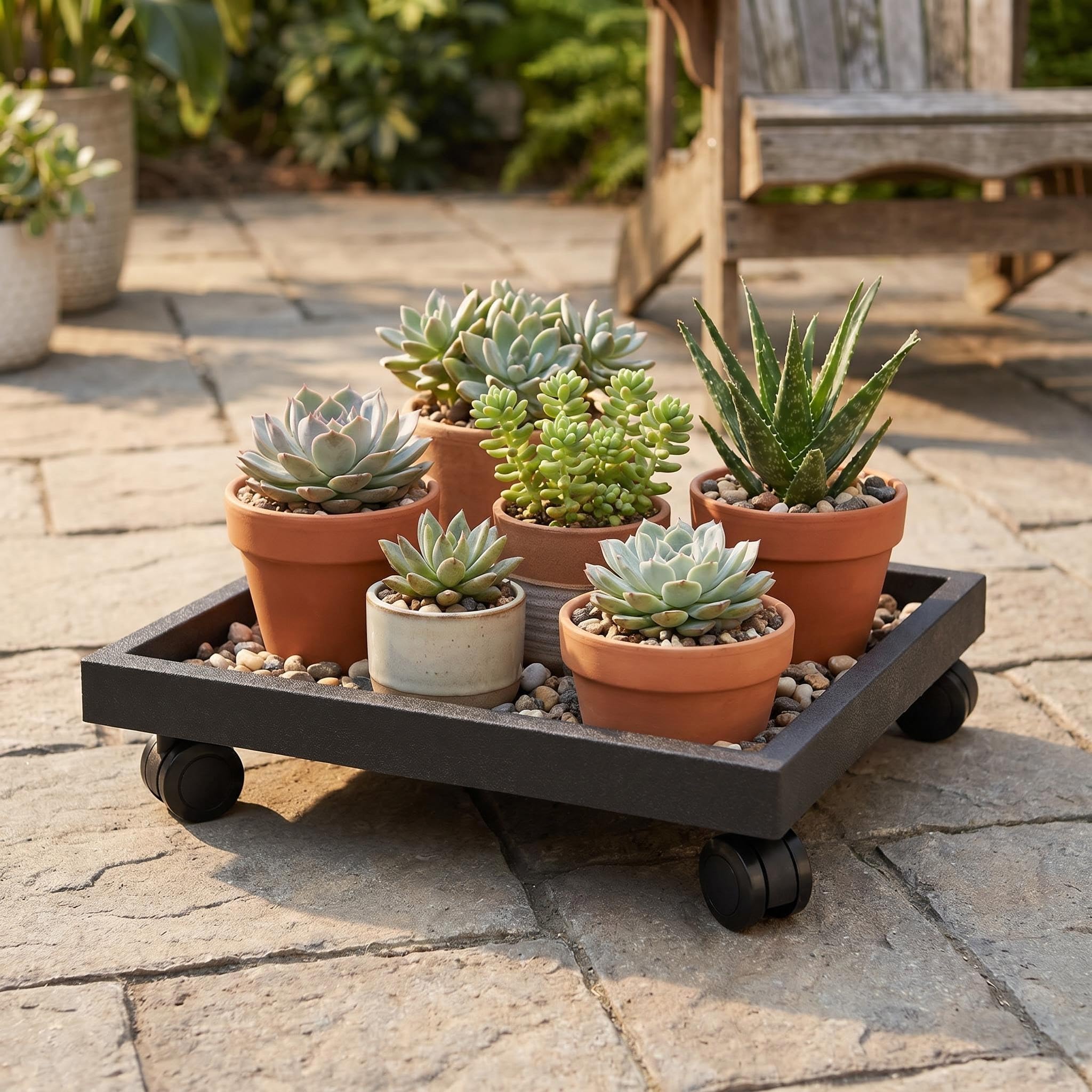 Quadratischer Rollpflanzen-Caddy mit Rollen, robuster Übertopf mit Rädern, für Topfpflanzen, Untersetzer, Rolluntersetzer, Untersetzer mit Rollen, Blumentopf-Halterung für drinnen und draußen