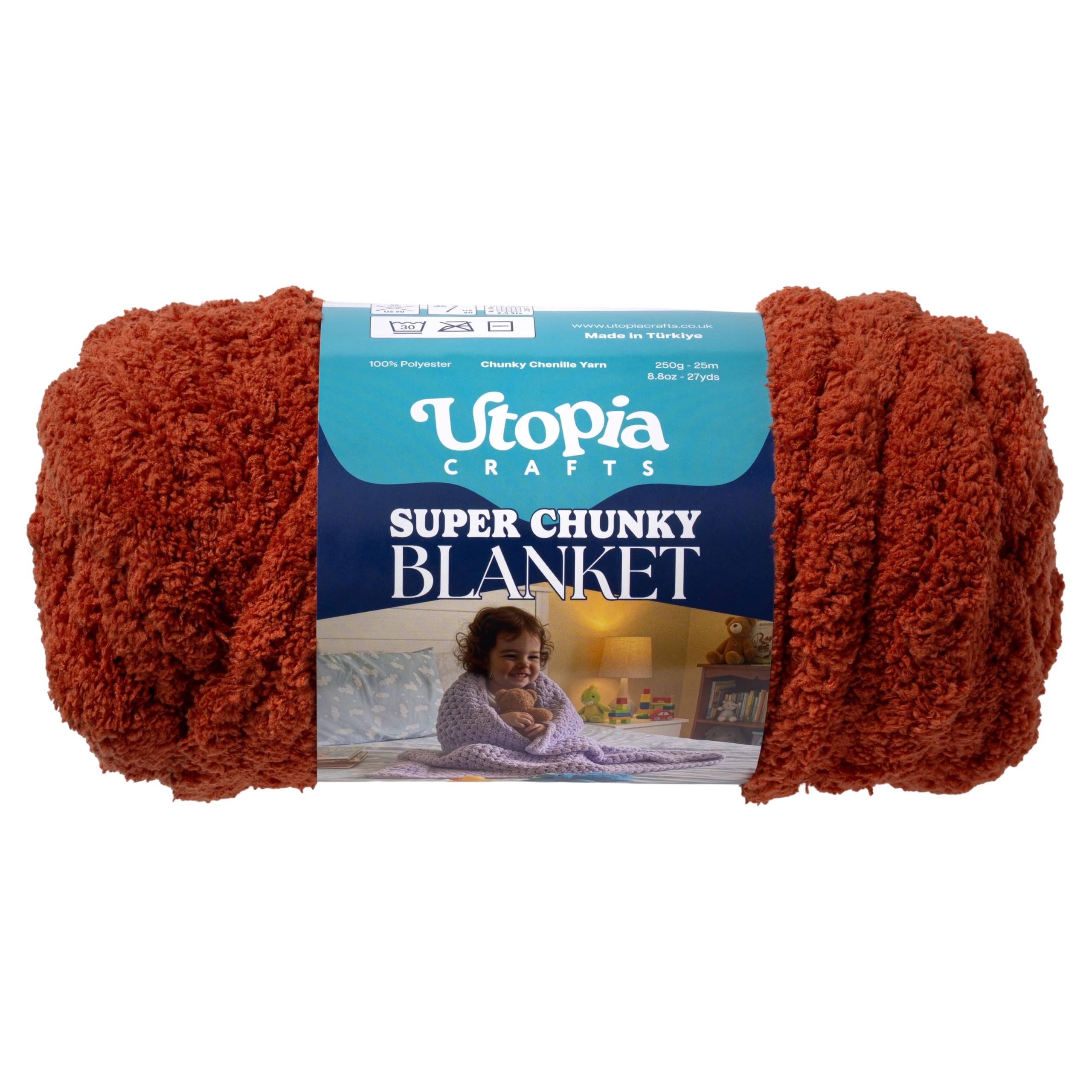 Utopia Crafts Super Chunky Blanket Yarn 250g, Soft Chenille Yarn for Arm Knitting - Thick Bulky Polyester Jumbo Yarn for Hand Knit Throw Blankets, Crochet, DIY Home Décor (Terracotta)