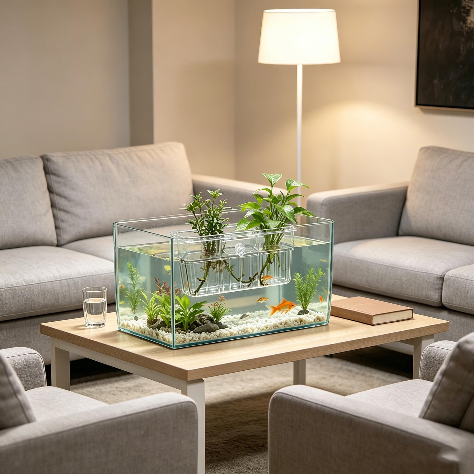 Lot de 2 supports de plantes d'aquarium à 3 cellules, support pour plantes d'aquarium, pot de fleurs suspendu pour aquarium, aquarium, décoration d'aquarium