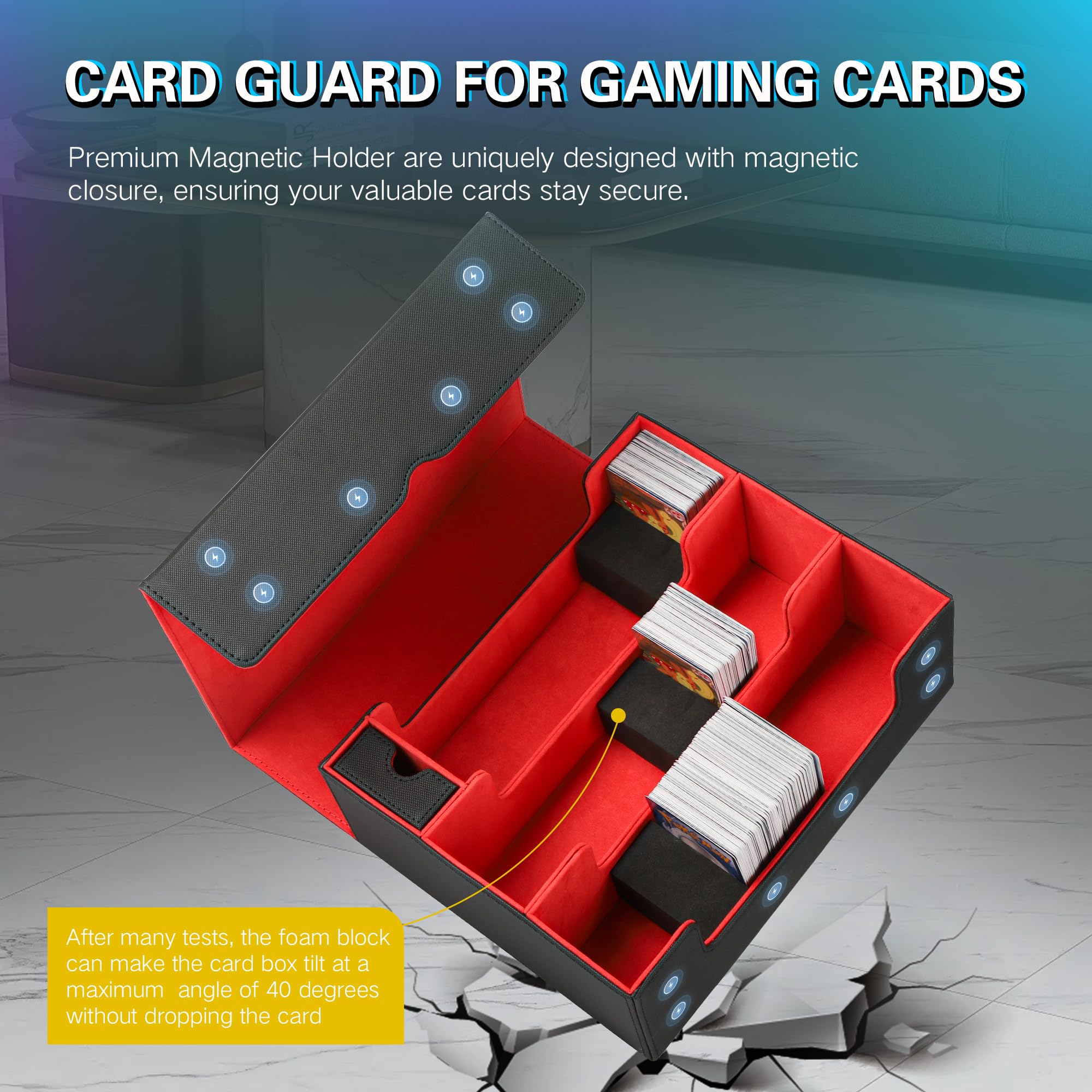 TCGUARD Scatola per carte da collezione per 1800+ carte, magnetica, con accessori per il trasporto, per MTG, YuGiOh, TCG, ecc. rosso/nero