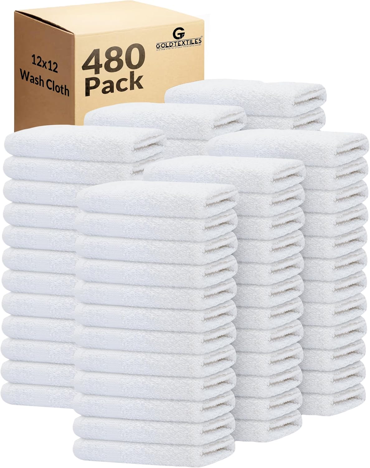 GOLD TEXTILES 480 Pack Economy White Washcloths Set (12x12