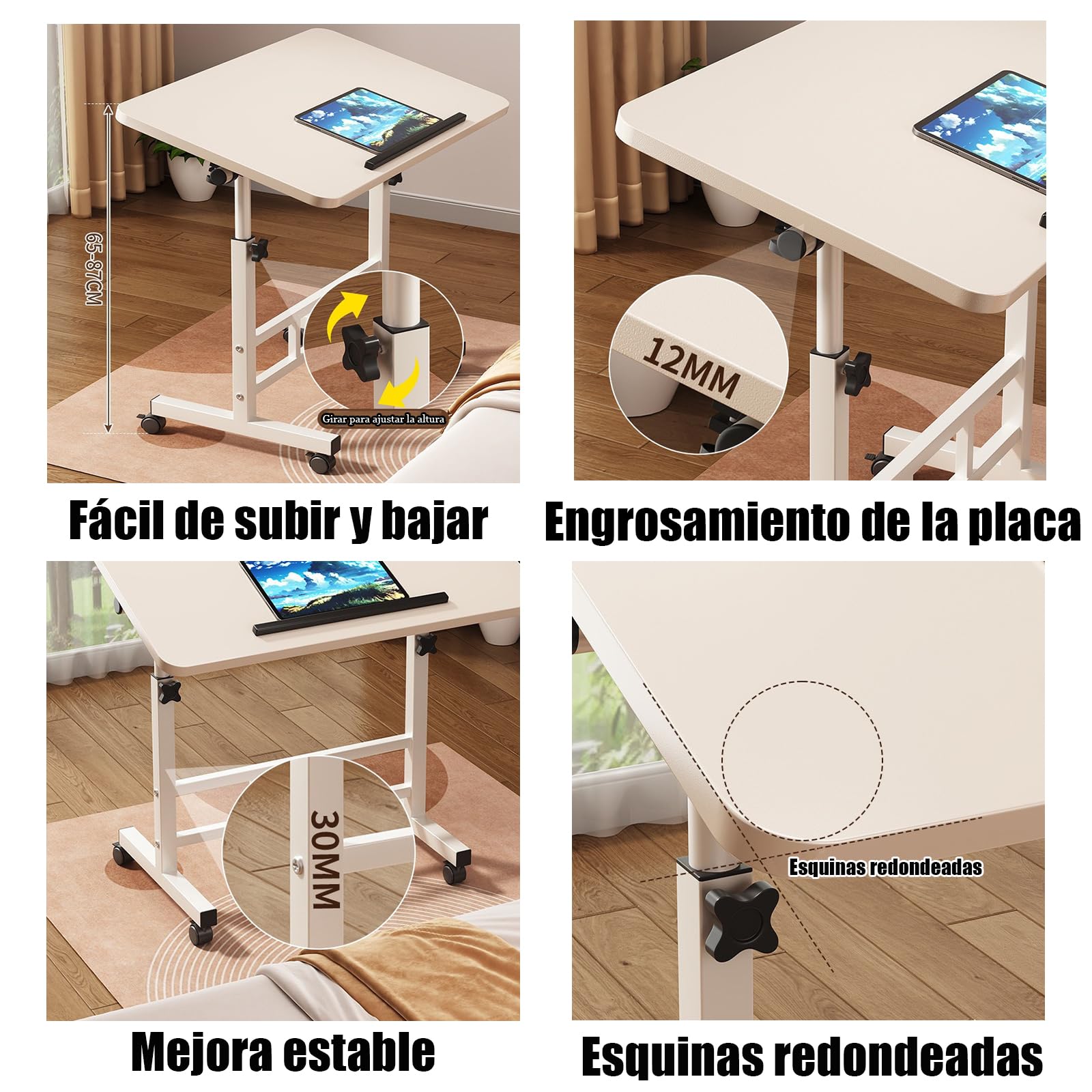 Mesa de Dibujo de Madera, Escritorio de Manualidades Con Altura Ajustable e Inclinada, Escritorio de Ordenador Con Ruedas para Mesa de Pasatiempos, Leer, Cuadro, Trabajo de Arte (Blanco, 80 x 40 cm)