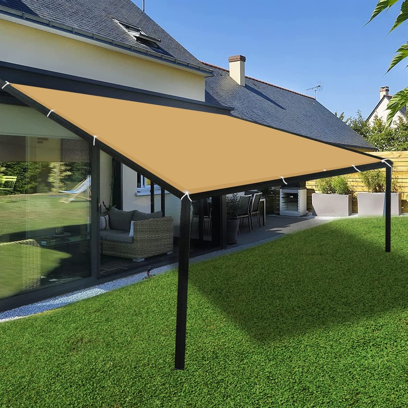 Toldo Parasol 4x4M Resistente a la Intemperie Protección Solar, Velas para Sombra Protección Solar Rayos UV para Patio, Exteriores, Jardín, Color Crema