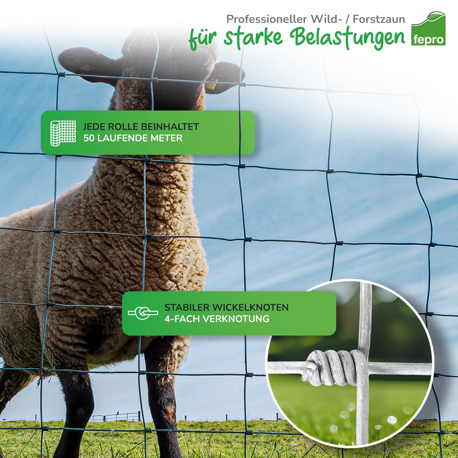 Panorama24 Wildzaun 150/13/15 50m Gartenzaun, Wildzaun, Weidezaun, Forstzaun, Drahtzaun, Knotengeflecht, STARK GEGEN Hirsche, Rehe, Wildschweine, Dachse, Hasen & mehr Wildtiere & Schadtiere