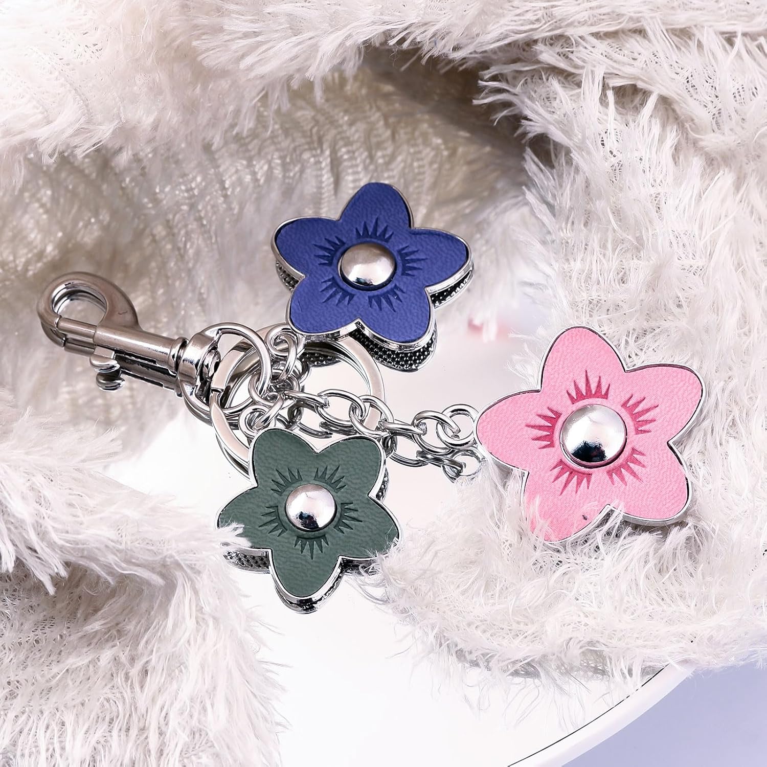 Cute Flower Bag Charm Keychain - Silver Key Chain Purse Handbag Accessories - Elegant Birthday Gifts for Women - Image 5