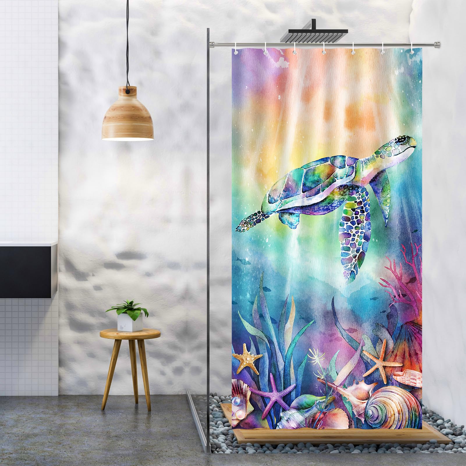 Lokigo Small Stall Shower Curtain 36x72 Blue Sea Turtle Narrow Dorm Camper Shower Curtain Waterproof Fabric RV Shower Curtains for Bathroom Ocean