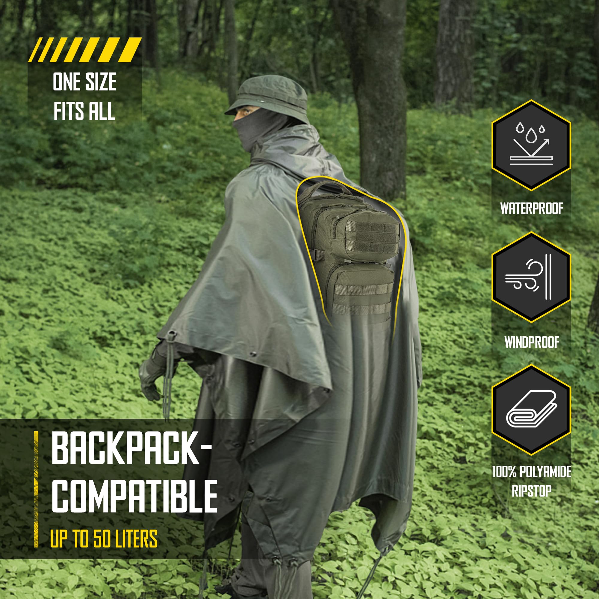 M-Tac Poncho - Impermeable militar para hombre