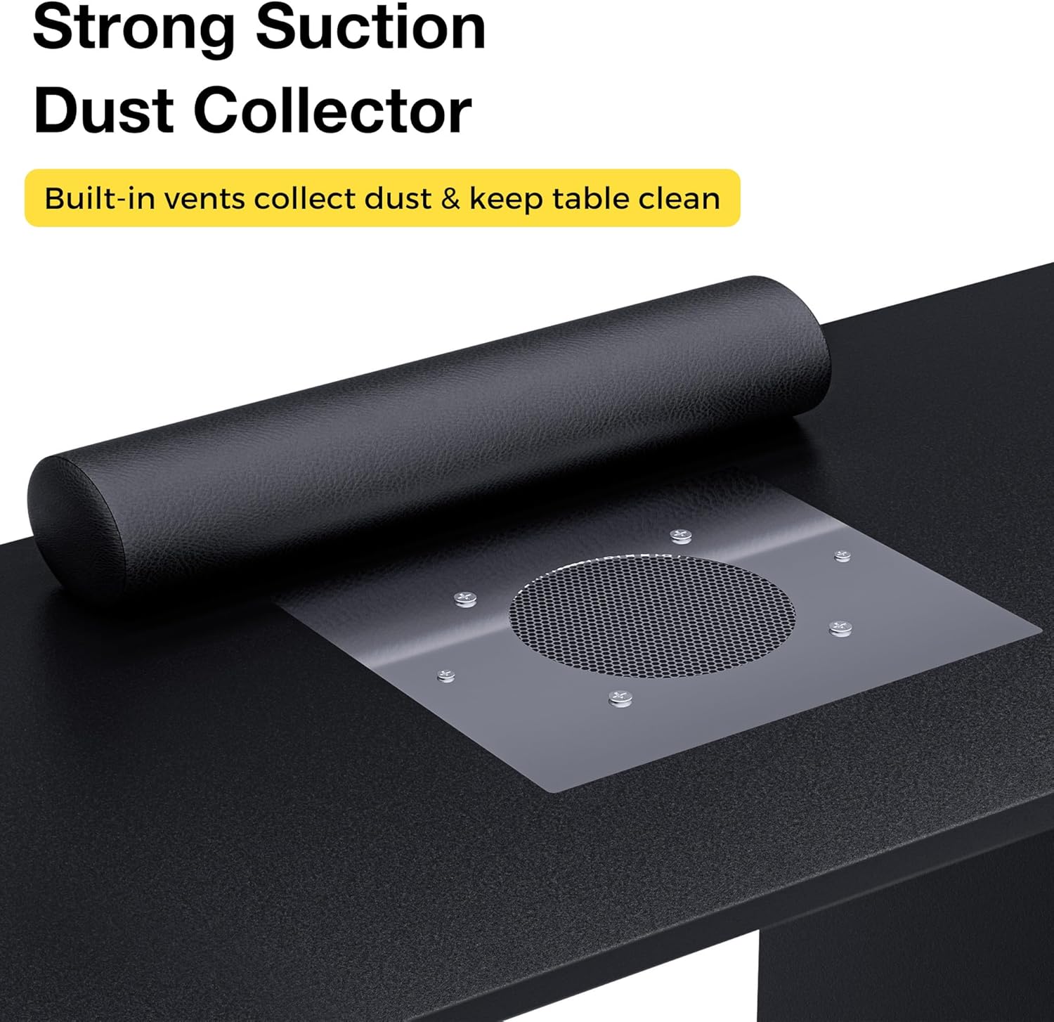 Manicure Table Nail Station w/Dust Collector - L-Shaped Nail Tech Table with Shelves, Storage Cabinets, Drawers, Metal Handles & Legs, Salon Wrist Rest, Beauty Salon Workstation Decor (Black)